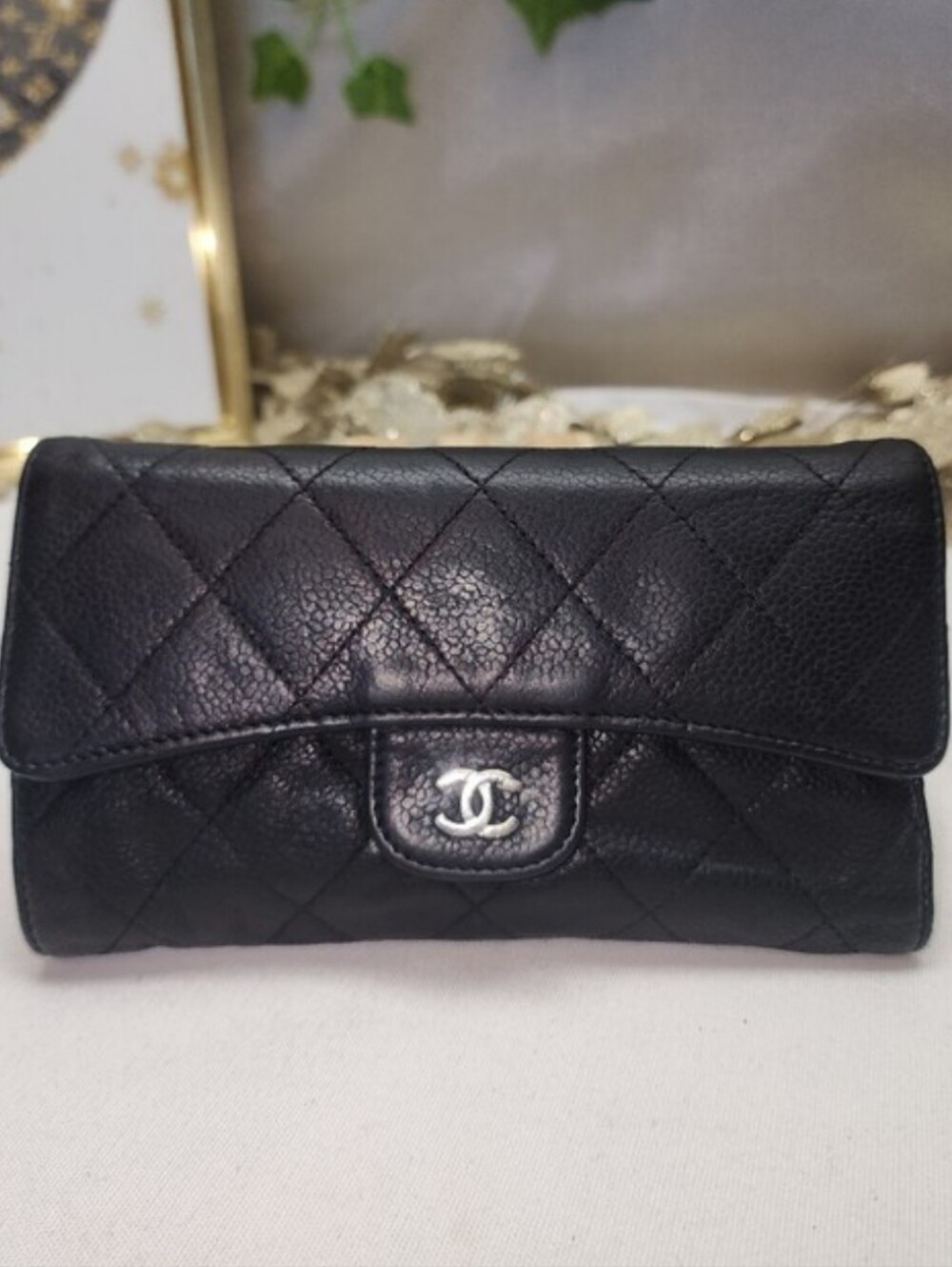 Chanel Caviar Leather Flap Card Wallet W/Dustbag COA & Unbranded Chain AUTHENTIC